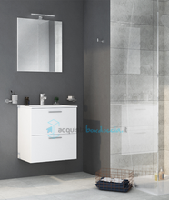 mobile bagno sospeso composizione completa misura 80 cm: base - lavabo in ceramica - specchio - lampada led e sifone