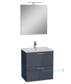 mobile bagno sospeso composizione completa misura 80 cm: base - lavabo in ceramica - specchio - lampada led e sifone