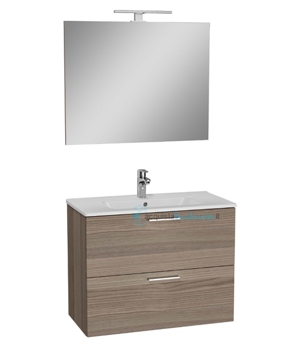 mobile bagno sospeso composizione completa misura 60 cm: base - lavabo in ceramica - specchio - lampada led e sifone