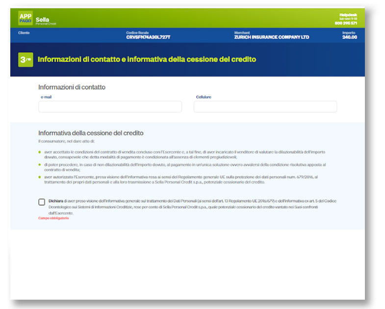 3) Informazione di contatto e informativa della cessione del credito