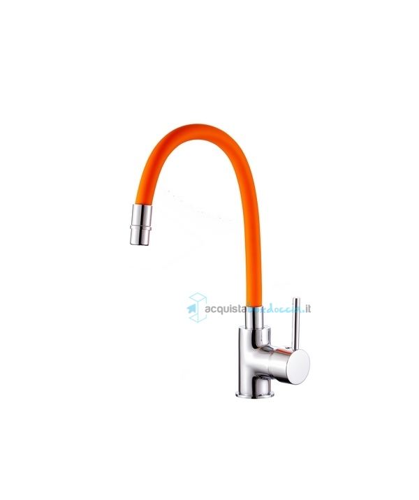 miscelatore cucina canna flessibile e girevole colore arancione completo di flessibili serie mc