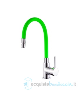 miscelatore cucina canna flessibile e girevole colore verde completo di flessibili serie mc