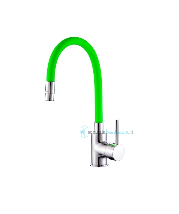 miscelatore cucina canna flessibile e girevole colore verde completo di flessibili serie mc