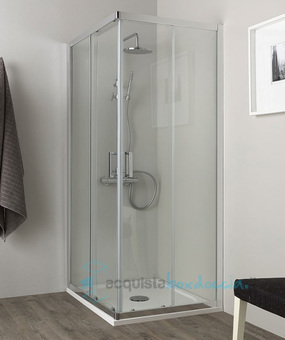 box doccia angolare porta scorrevole 62x62 cm trasparente